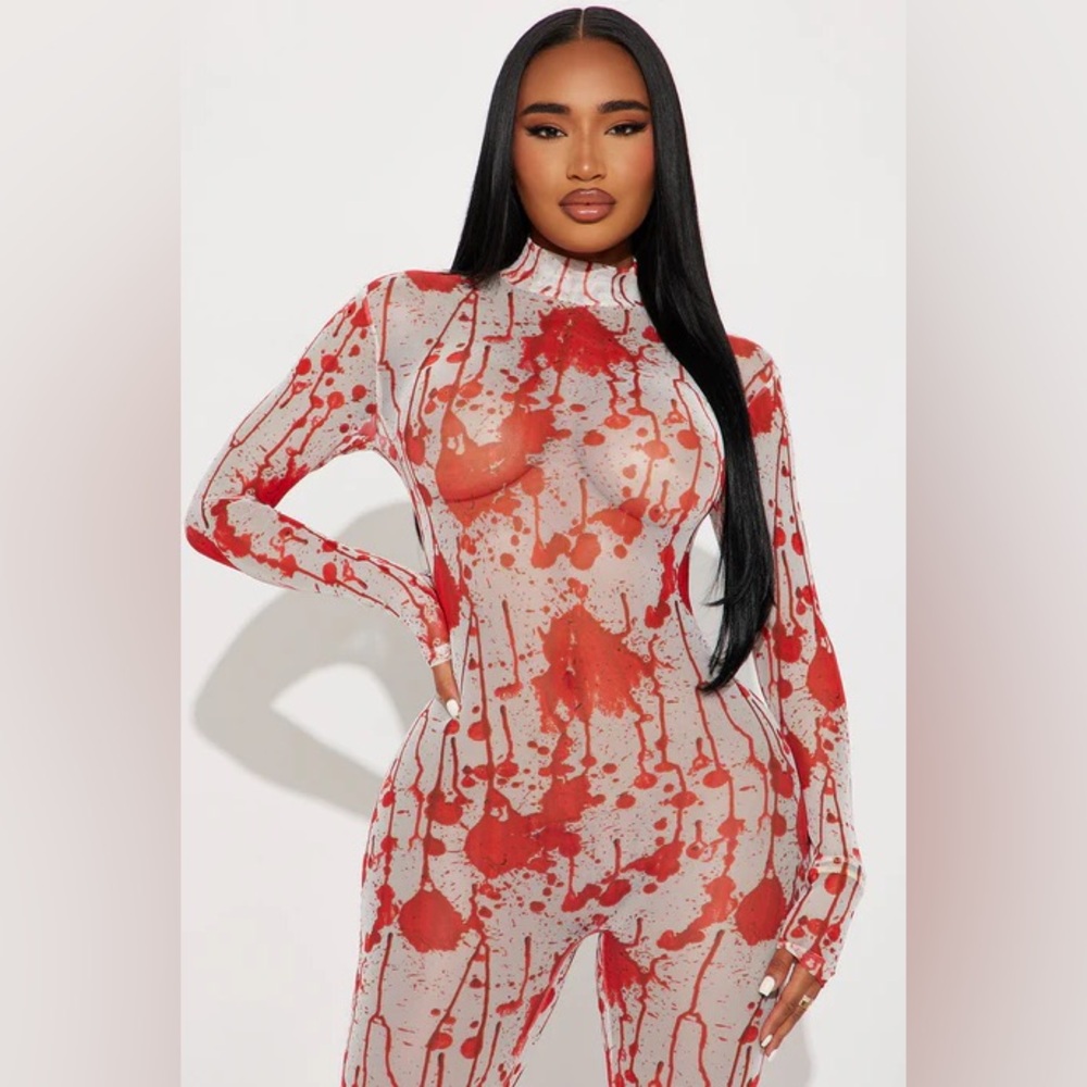 Bloody Babe Jumpsuit Costume - Red/combo